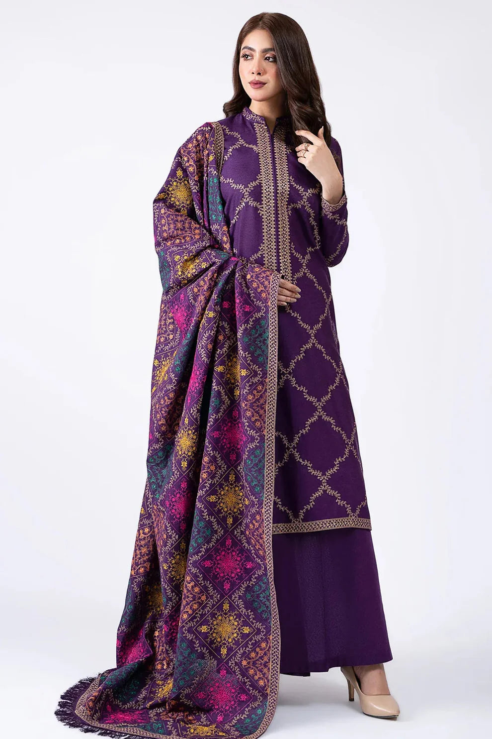 Kaseriya - Embroidered Dhanak Three Piece Winter Collection - zab1219