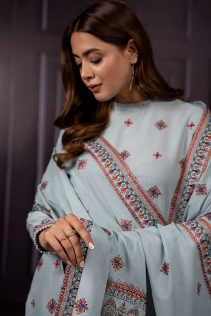 Asim Jofa - Winter 3PC Dhanak Embroidered Suit - zab1165