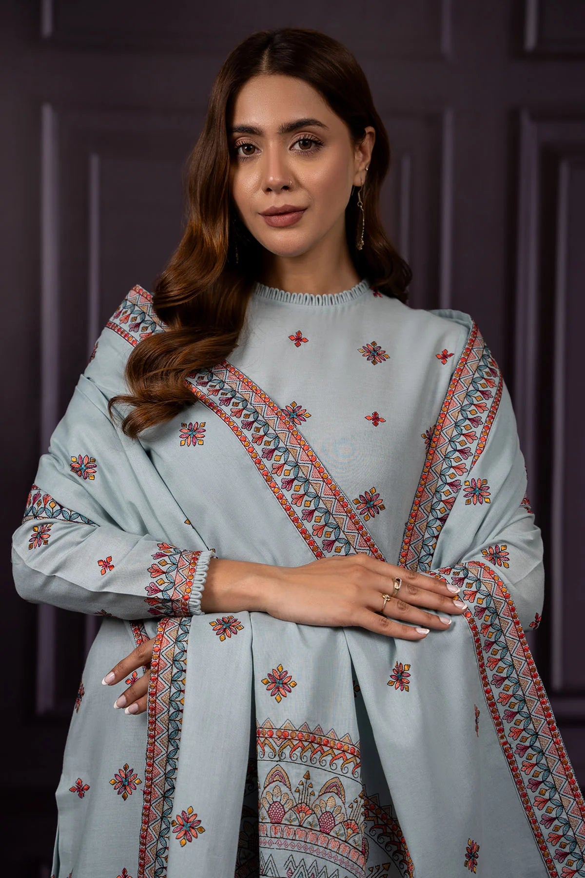 Asim Jofa - Winter 3PC Dhanak Embroidered Suit - zab1165