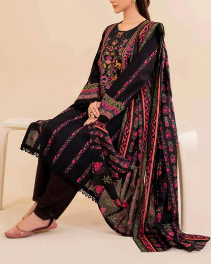Khaddar 3 Piece Embroidered Dress - zab1145
