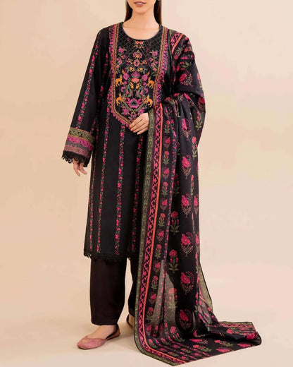 Khaddar 3 Piece Embroidered Dress - zab1145