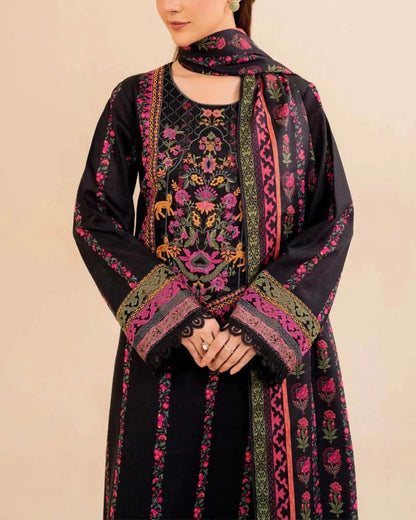 Khaddar 3 Piece Embroidered Dress - zab1145