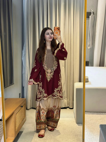 Ethnic - 2-Pc Embroidered Silk Suit - Sw1507