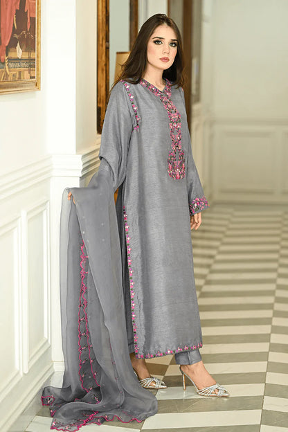 zab827 Winter Unstitched 3PCs Embroidered Dhanak Dress With Monar Embroidered Dupatta