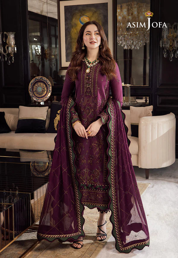 Asim Jofa, unstitched 3 piece lawn sequence embroidered suit - zab1024