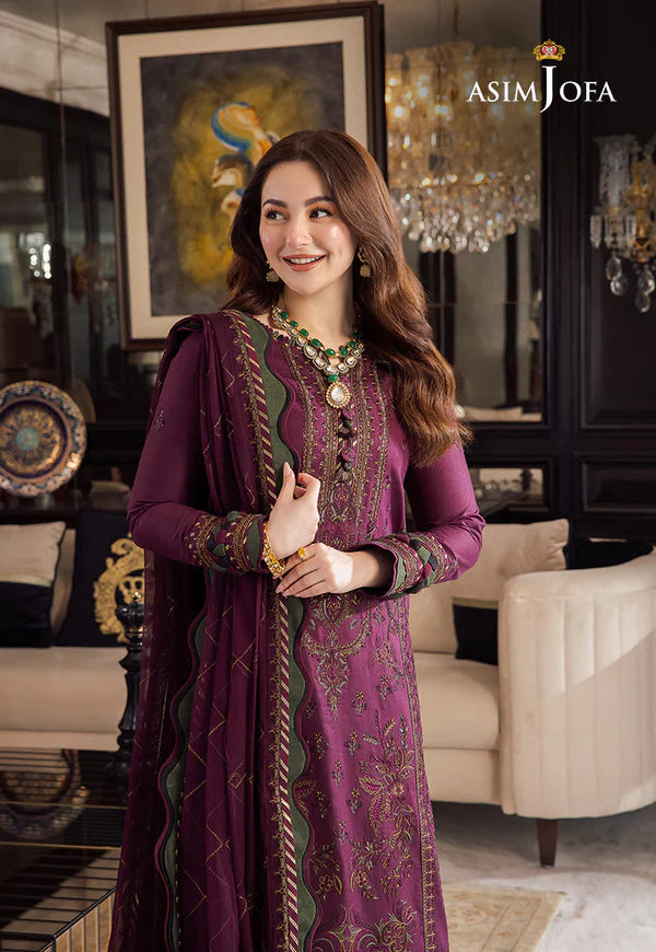 Asim Jofa, unstitched 3 piece lawn sequence embroidered suit - zab1024