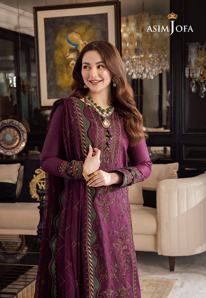 Asim Jofa, unstitched 3 piece lawn sequence embroidered suit - zab1024