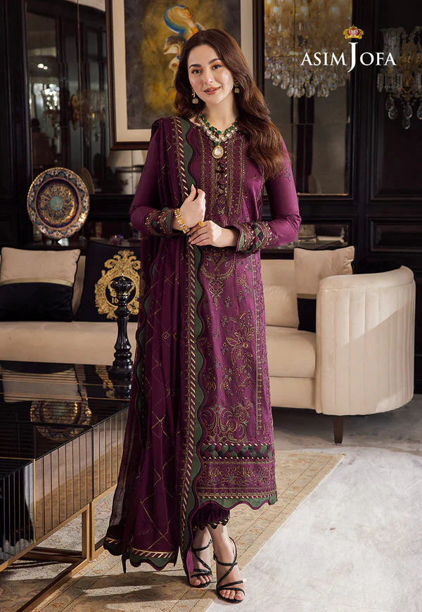 Asim Jofa, unstitched 3 piece lawn sequence embroidered suit - zab1024