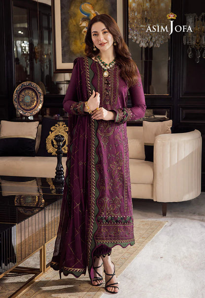 Asim Jofa, unstitched 3 piece lawn sequence embroidered suit - zab1024