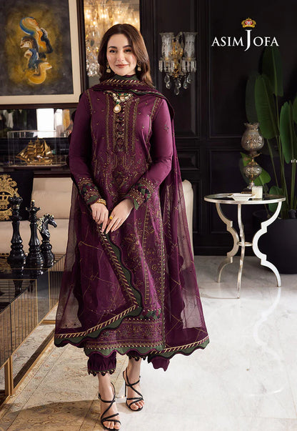 Asim Jofa, unstitched 3 piece lawn sequence embroidered suit - zab1024