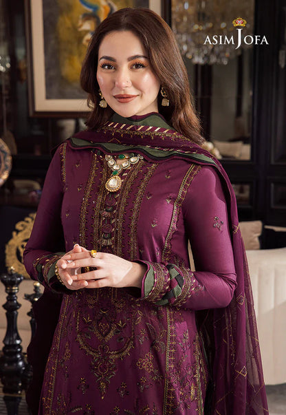 Asim Jofa, unstitched 3 piece lawn sequence embroidered suit - zab1024
