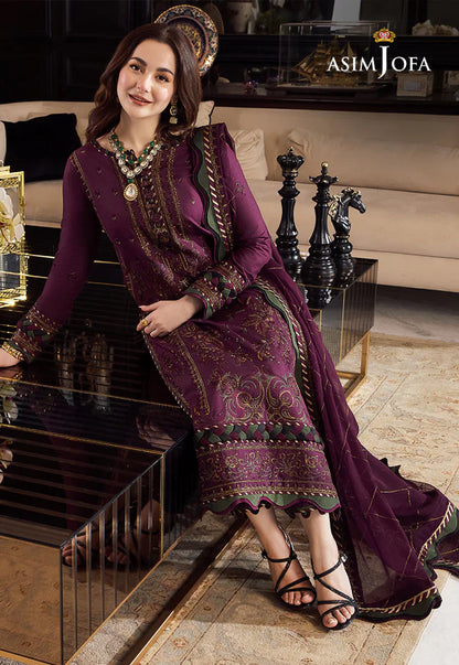 Asim Jofa, unstitched 3 piece lawn sequence embroidered suit - zab1024