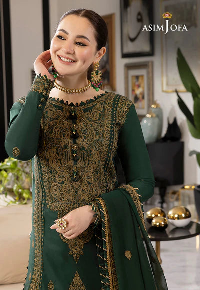 zab720 Asim Jofa, unstitched 3 piece embroidered Dhanak suit