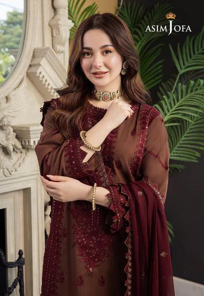 Asim Jofa, unstitched 3 piece lawn sequence embroidered suit zab783