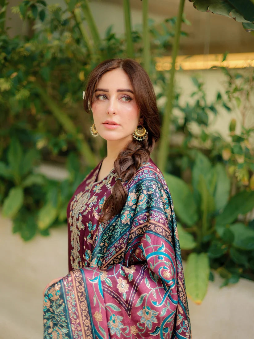 Sapphire - Winter 3PC Dhanak Embroidered Suit - zab1520