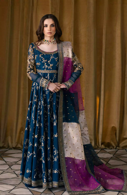Maryum N Maria 3 piece kataan silk frock style embroidered suit - zab1146