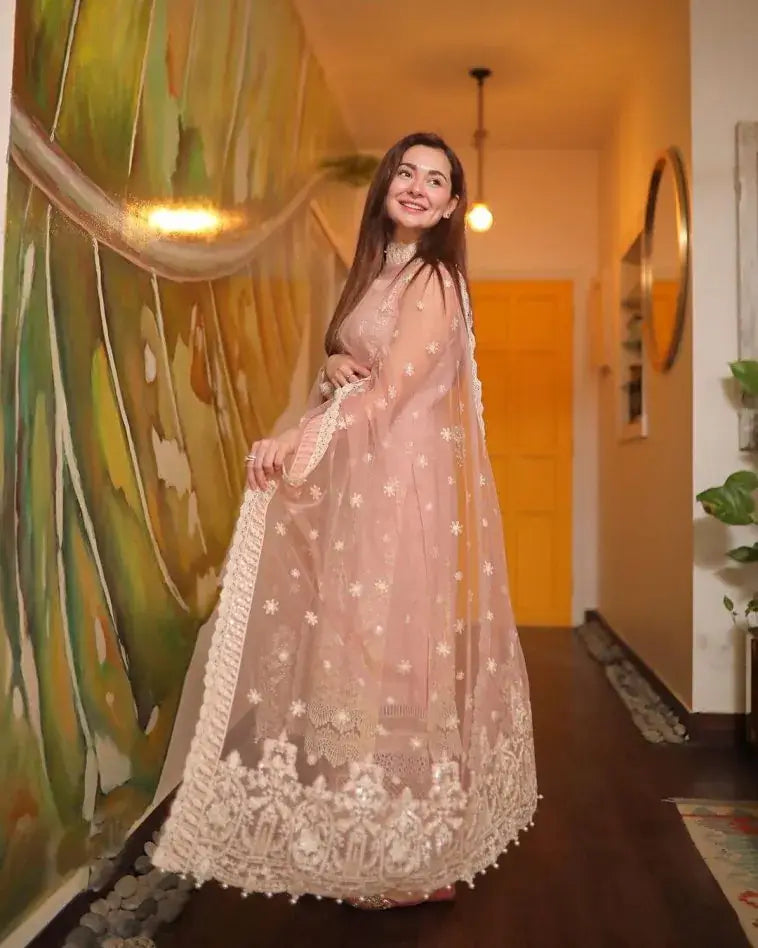 3 Piece Unstitched Heavy Embroidered Lawn Suit ( Fully Embroidered Organza Dupatta ) zab784