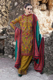 ZAB673 3-Piece Unstitched Heavy Embroidered Dhanak Wool Suit ( Printed Woolen Shawl )