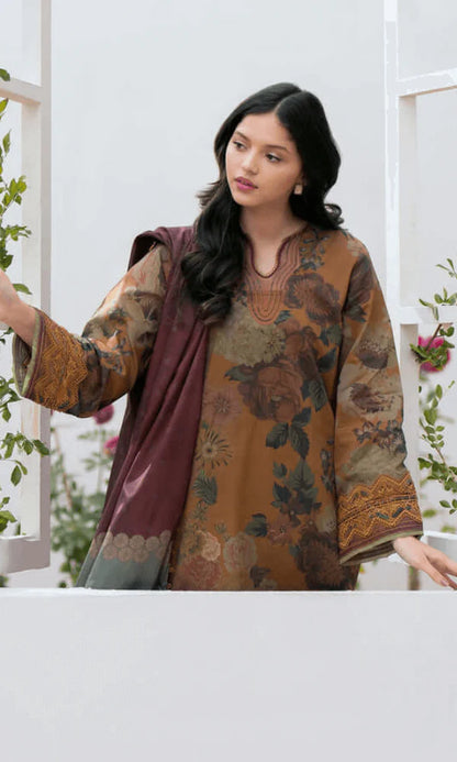 3 Piece Unstitched Swiss Lawn Suit ( Printed Monar Dupatta ) zab893