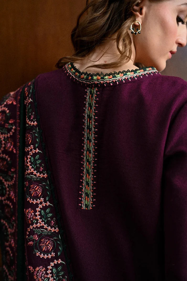 JAZMIN - 3PC DHANAK EMBROIDERED SHIRT WITH DHANAK EMBROIDERED SHAWL AND TROUSER - zab1240
