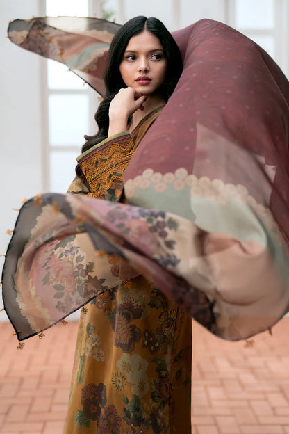 3 Piece Unstitched Swiss Lawn Suit ( Printed Monar Dupatta ) zab893