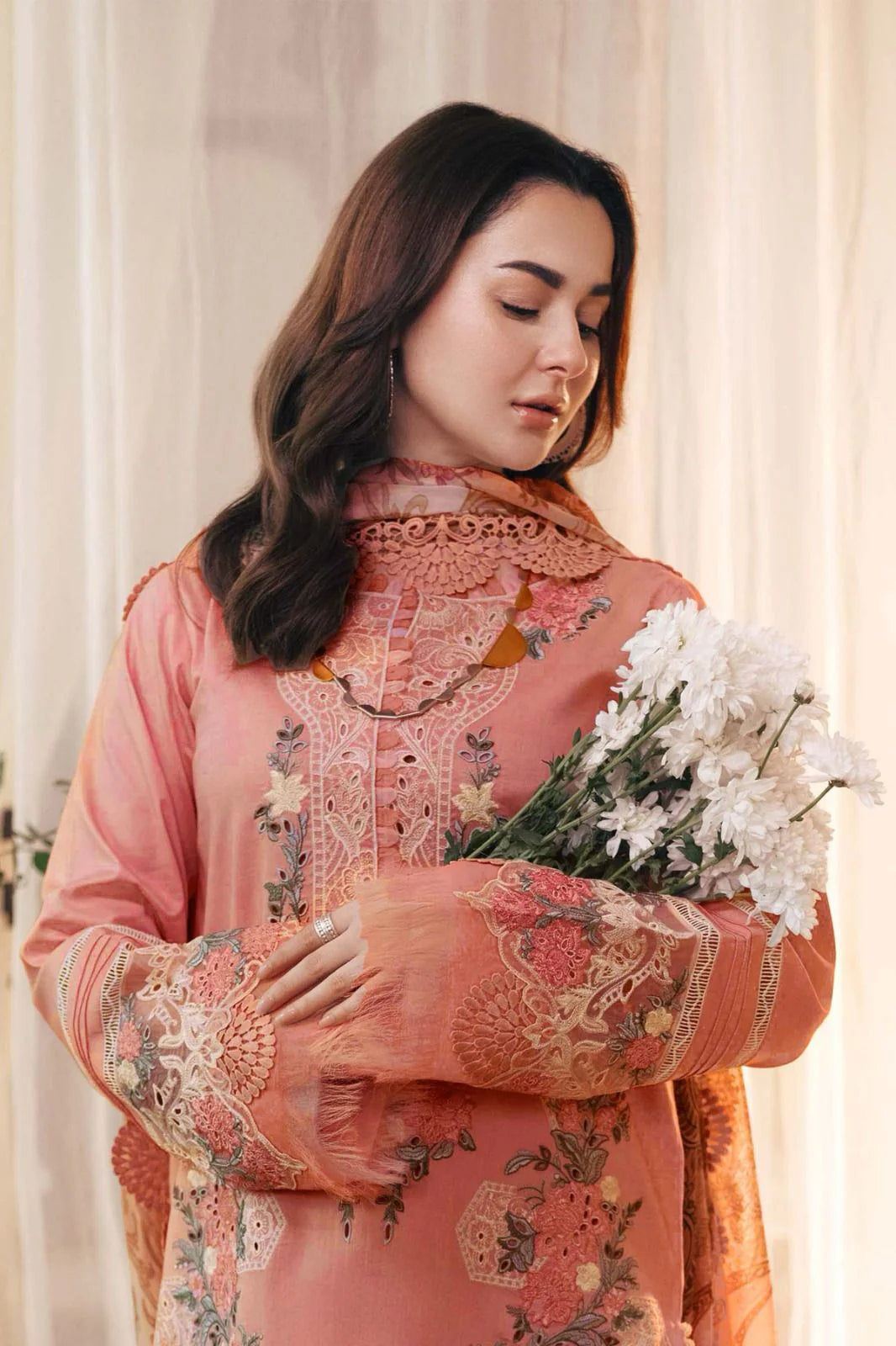 Zara Shahjahan - 3-PC ChickenKari Dhanak EMBROIDERED SUIT - zab1028