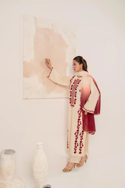 Rehan Rehar 3 Piece Embroidered Dhanak Suit - zab1237