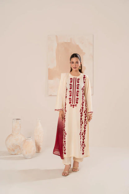 Rehan Rehar 3 Piece Embroidered Dhanak Suit - zab1237