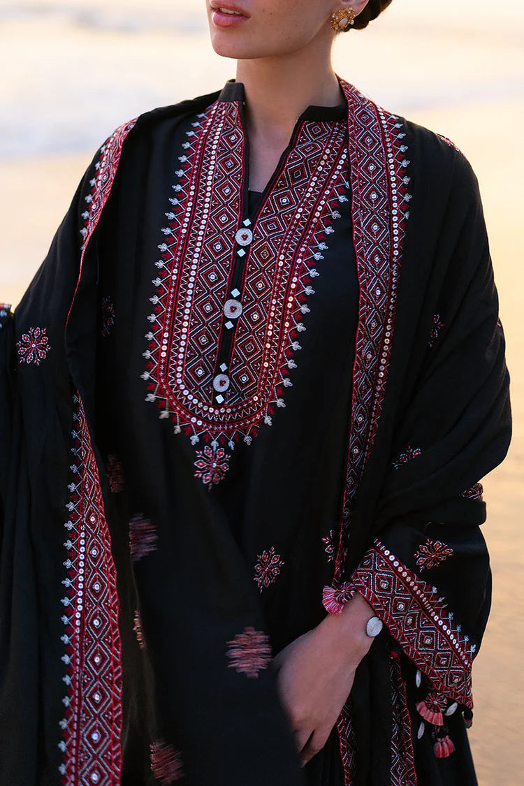 CROSS STITCH-3PC DHANAK EMBROIDERED SHIRT WITH DHANAK EMBROIDERED SHAWL - zab1259