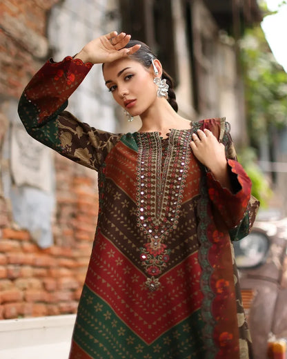 Charizma - Winter 3PC Karandi Digital Printed Dress - zab1522