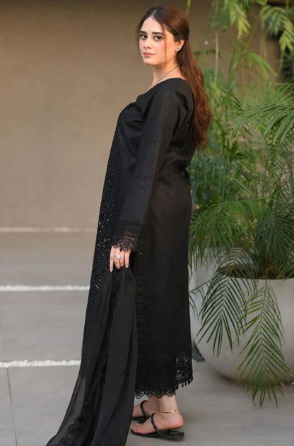 3PC Lawn Chikankari Embroidered Shirt with Monar Embroidered Dupatta and Trouser - zab1440