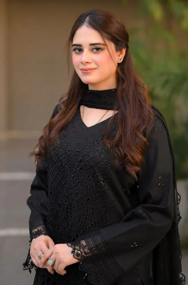 3PC Lawn Chikankari Embroidered Shirt with Monar Embroidered Dupatta and Trouser - zab1440