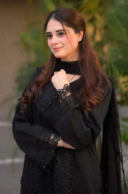 3PC Lawn Chikankari Embroidered Shirt with Monar Embroidered Dupatta and Trouser - zab1440