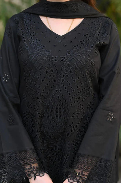 3PC Lawn Chikankari Embroidered Shirt with Monar Embroidered Dupatta and Trouser - zab1440