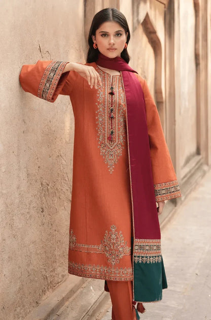 Jazmin - 3PC Dhanak Embroidered Shirt With Wool Printed Dupatta and Trouser - zab1509