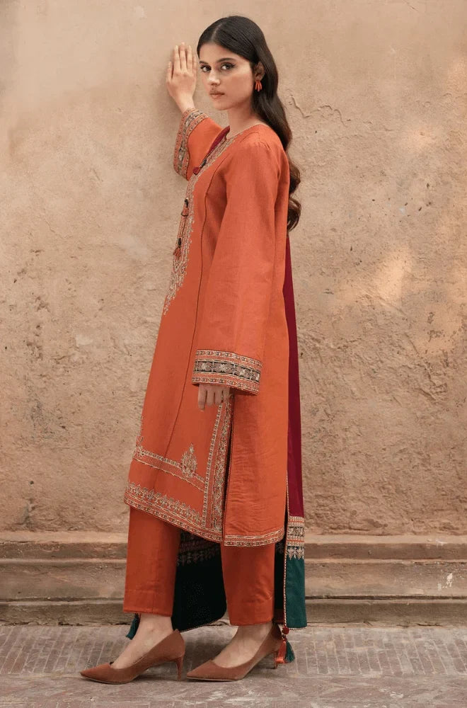 Jazmin - 3PC Dhanak Embroidered Shirt With Wool Printed Dupatta and Trouser - zab1509