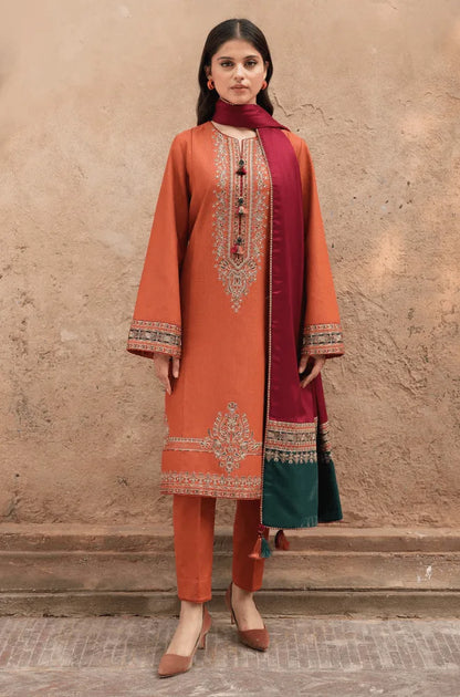 Jazmin - 3PC Dhanak Embroidered Shirt With Wool Printed Dupatta and Trouser - zab1509