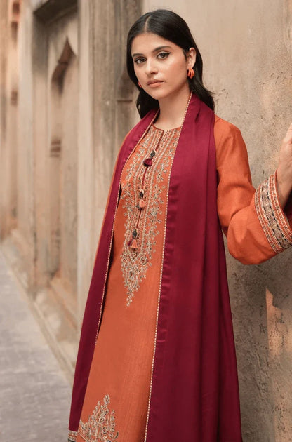 Jazmin - 3PC Dhanak Embroidered Shirt With Wool Printed Dupatta and Trouser - zab1509