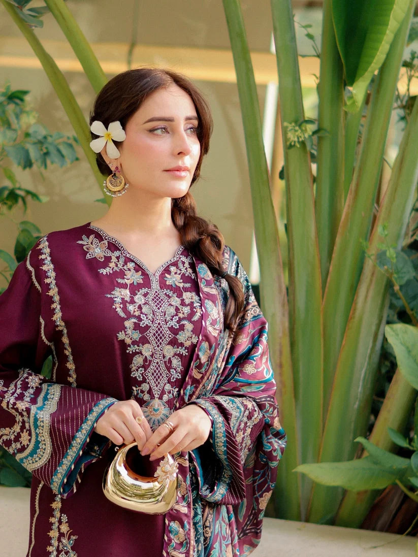 Sapphire - Winter 3PC Dhanak Embroidered Suit - zab1520