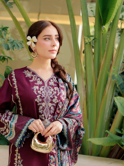 Sapphire - Winter 3PC Dhanak Embroidered Suit - zab1520