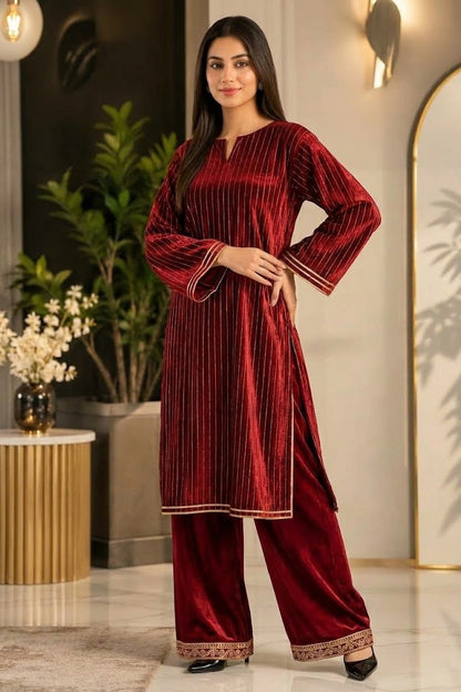 SwagiWear - 2PC Velvet chamki lining Velvet Suit - zab1561