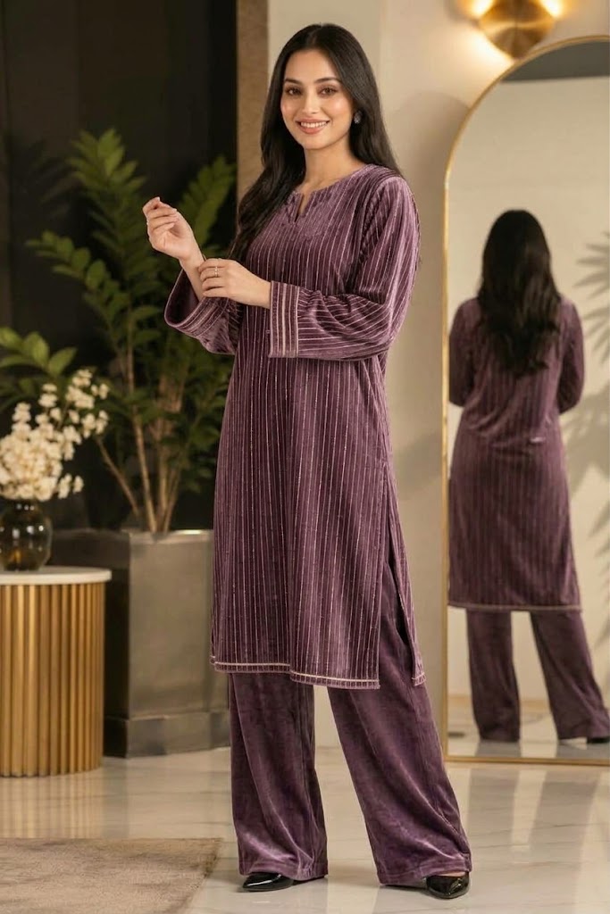 SwagiWear - 2PC Velvet chamki lining Velvet Suit - Sw1564
