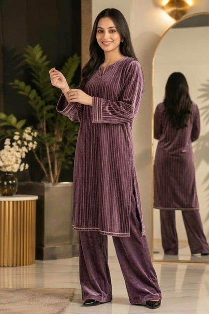 SwagiWear - 2PC Velvet chamki lining Velvet Suit - Sw1564