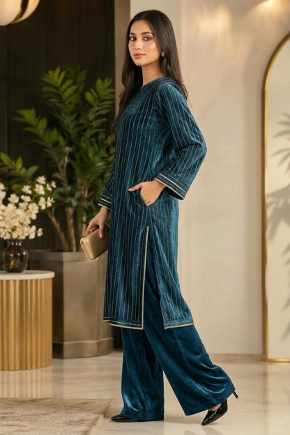 ZAB - 2PC Velvet chamki lining Velvet Suit - zab1563