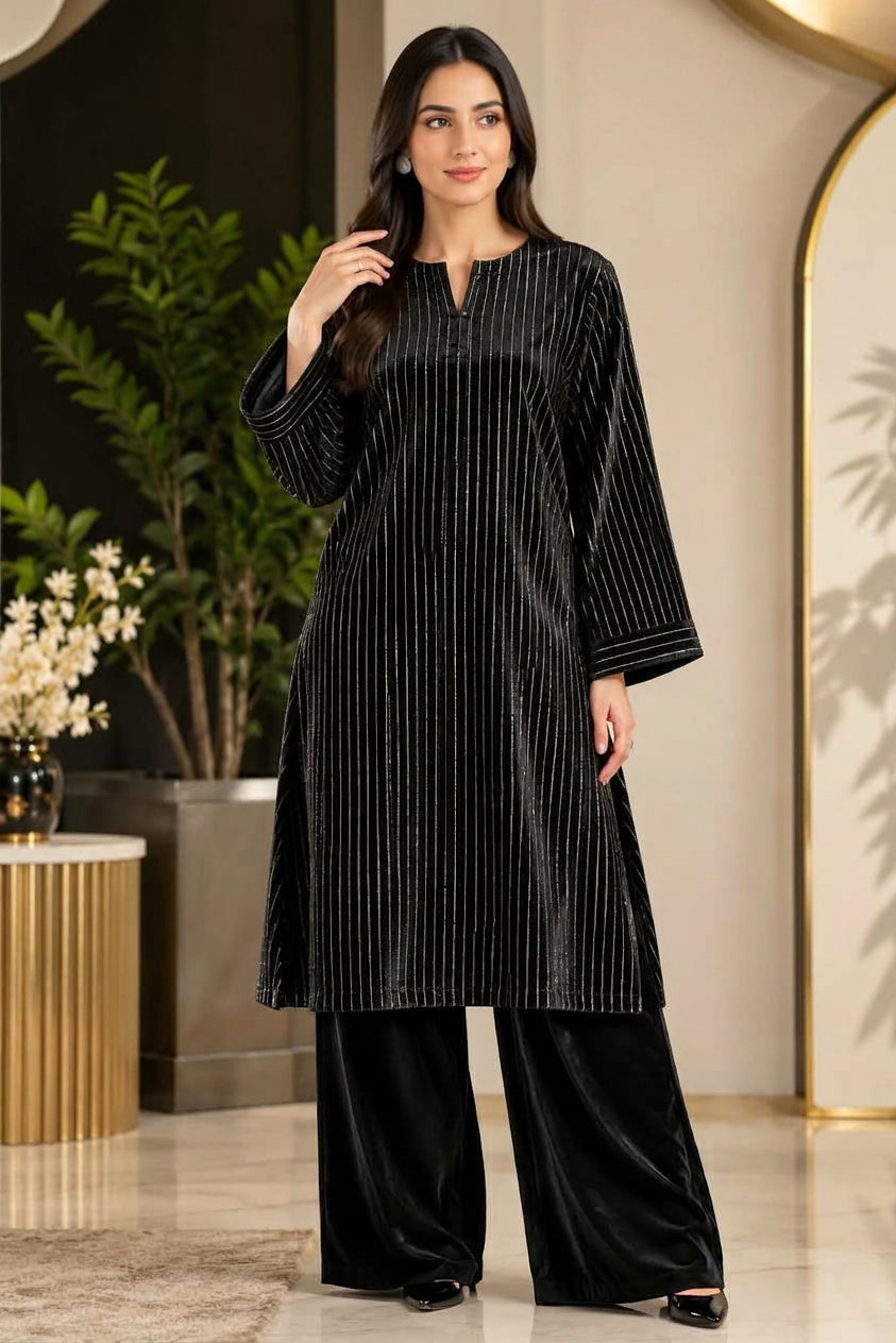 SwagiWear - 2PC Velvet chamki lining Velvet Suit - Sw1562