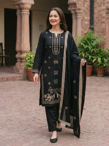 Agha Noor - Winter 3PC Dhanak Embroidered Suit - zab1549