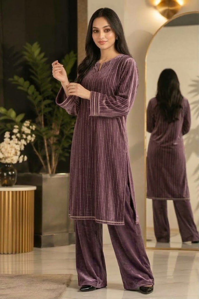 SwagiWear - 2PC Velvet chamki lining Velvet Suit - Sw1564
