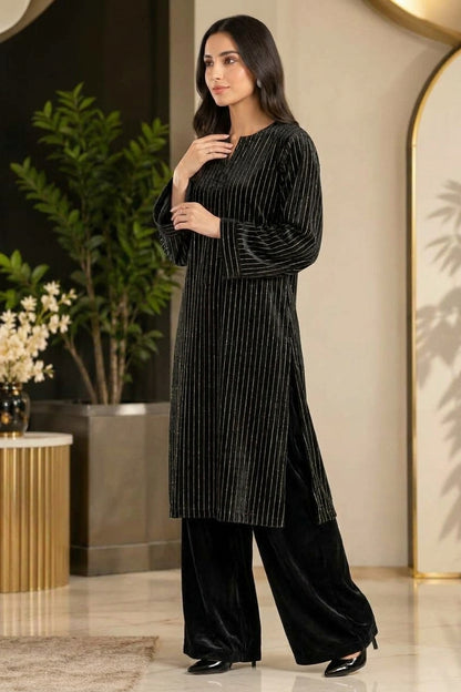 SwagiWear - 2PC Velvet chamki lining Velvet Suit - Sw1562