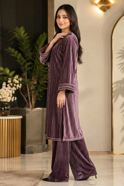 SwagiWear - 2PC Velvet chamki lining Velvet Suit - Sw1564
