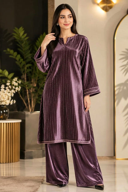 SwagiWear - 2PC Velvet chamki lining Velvet Suit - Sw1564